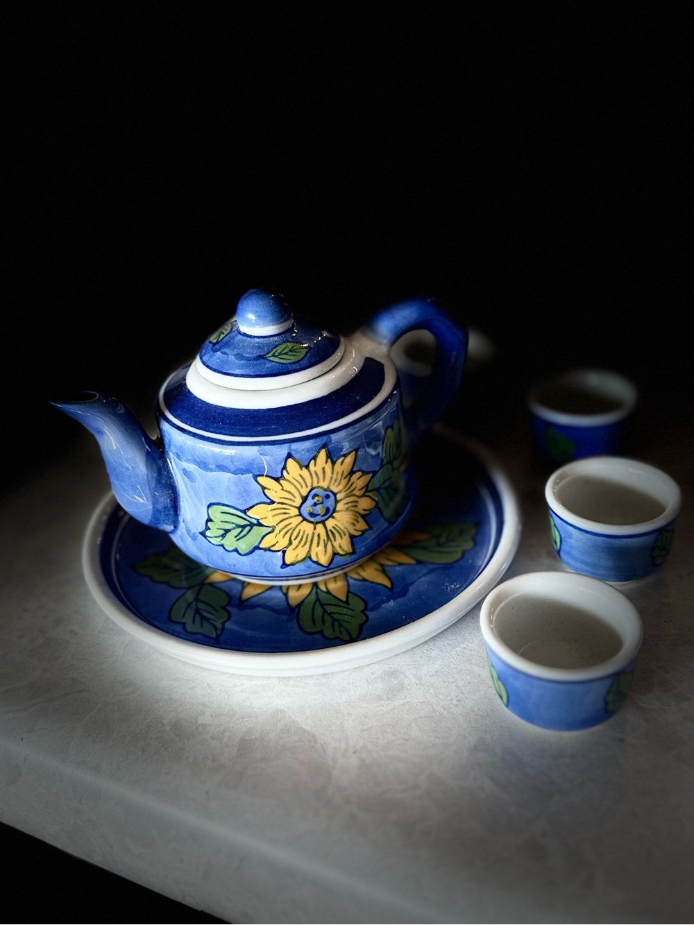 Blue Sunflower Ceramic Teapot Set - Brand